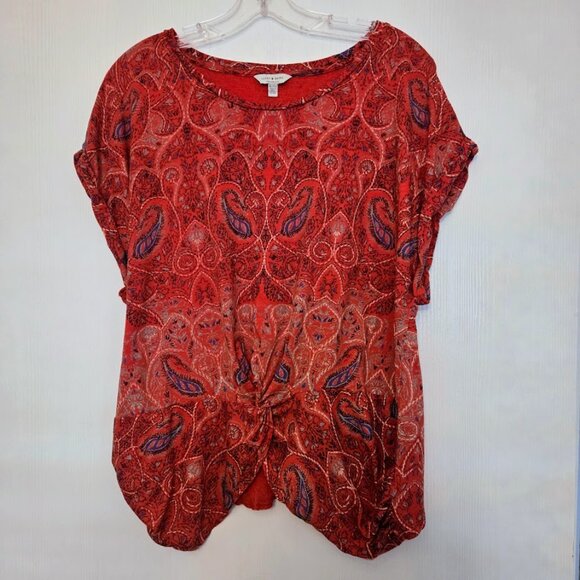 Lucky Brand S/S paisley top with knotted front Size XL - Picture 1 of 5